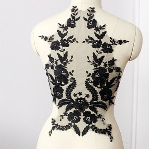 black Lace Applique, embroidered bodice lace applique, lace bodice for bridal dress altering, lace supplies