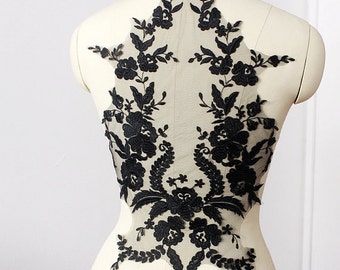 black Lace Applique, embroidered bodice lace applique, lace bodice for bridal dress altering, lace supplies