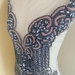 Large Purple Rhinestone bodice applique for bodysuit costume crystal applique, vintage style crystal appliqué , haute couture supplie