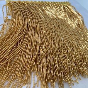 Gold heavy bead Fringe trim for haute couture, handmade bead fringe tassel, seed beads fringe, Millinery Crafts Costumes Decoration,