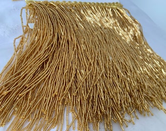 Gold heavy bead Fringe trim for haute couture, handmade bead fringe tassel, seed beads fringe, Millinery Crafts Costumes Decoration,