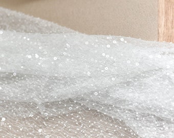 sequined tulle lace fabric, wedding photography prop, bridal lace fabric with beads