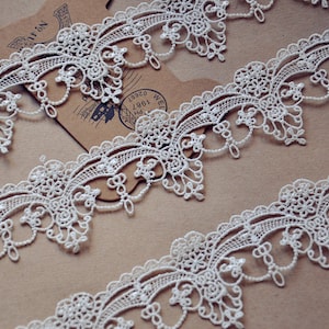 off white lace trim in white, exquisite bridal lace trim for jewelry making, guipure lace trimming, trim lace for necklace