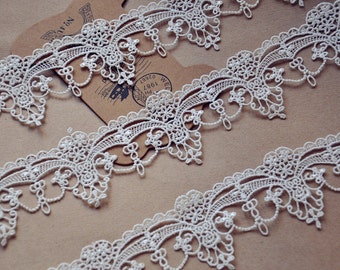 off white lace trim in white, exquisite bridal lace trim for jewelry making, guipure lace trimming, trim lace for necklace