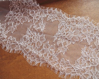 chantilly lace trim with double eyelash borders, ivory eyelash lace trim, French lace trim