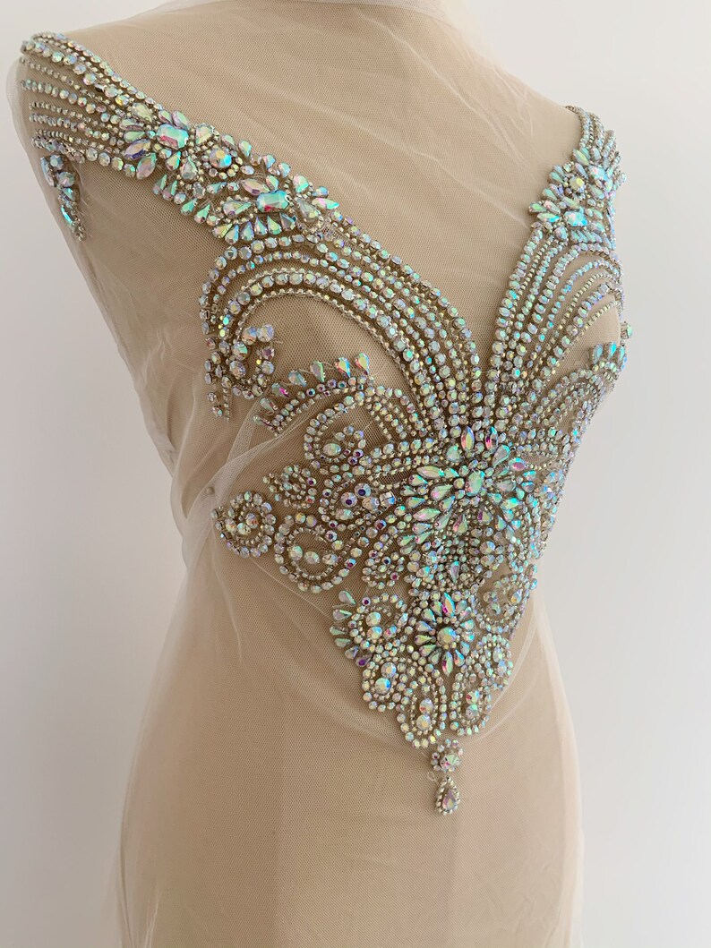 Iridescent Rhinestone Iridescent Rhinestone Applique With Sweetheart Neckline for Corset ...