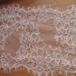 chantilly lace trim with double eyelash borders, ivory eyelash lace trim, French lace trim image 4