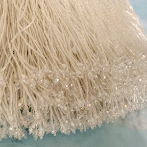 Off white Bead Fringe trim for haute couture, bead fringe with teardrop