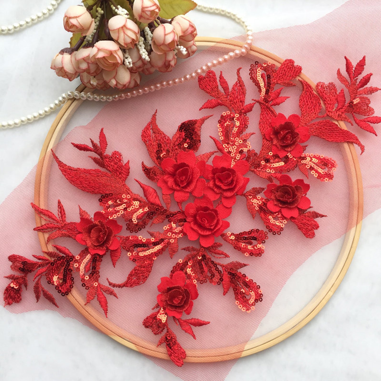 3d off White Silk Flower Motif Lace Applique Heavy Bead Lace Etsy