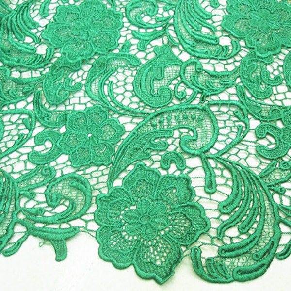 emerald green lace fabric, guipure lace fabric,  bridal lace, venise lace fabric, classical floral lace fabric