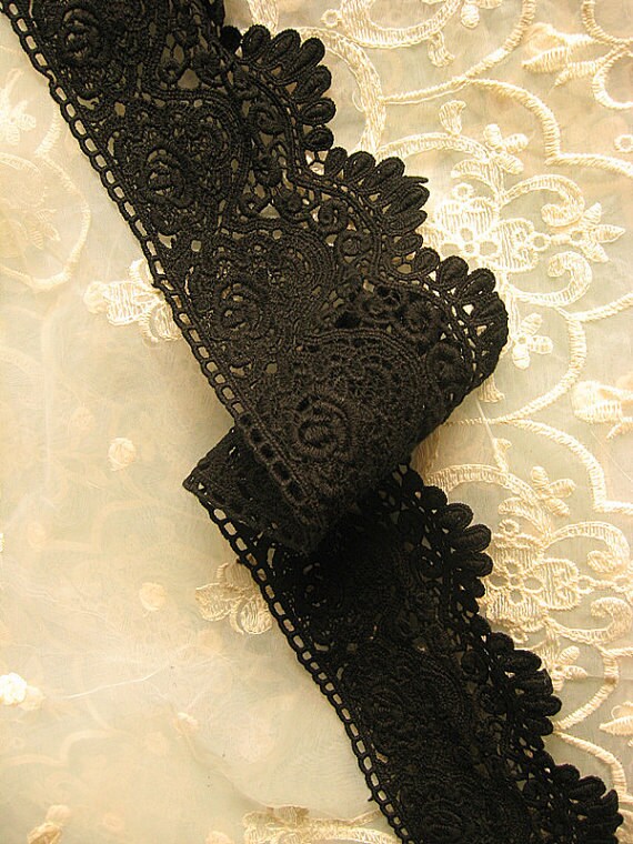 Black Cotton Lace Trim, Black Scallop Lace Trim, Cotton Guipure