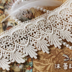 Lace Trim Cotton Lace Fabrics Retro Off White Florals Scallop guipure lace trim cotton crochet lace trim, cotton guipure lace trim