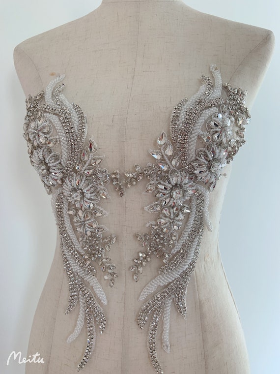 Champagne Gold Rhinestone Applique, Heavy Bead Crafted Rhinestone Applique  for Bridal, for Couture, Dance Costume 