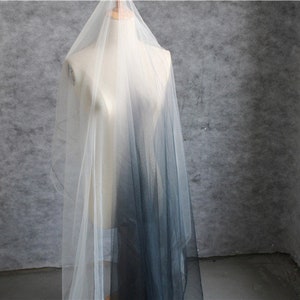 Tie-dyed style tulle fabric with Gradient colors, white and black mesh lace fabric, bridal tulle lace fabric for dress