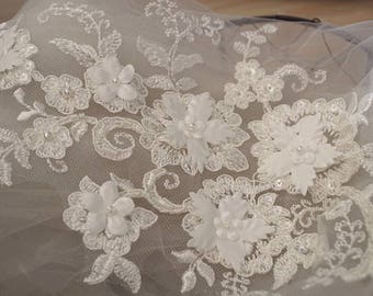 heavy bead lace applique, 3D lace applique, ivory bead lace applique, bridal headpiece applique, for bridal dress, wedding dress, 2pcs