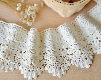 off white cotton lace trim , crochet cotton lace, retro scalloped trim lace, one yard