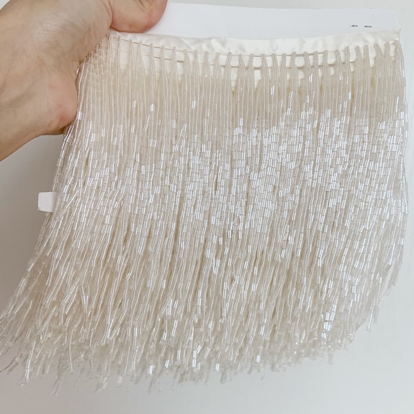 Ivory bead Fringe trim for haute couture, handmade bead fringe tassel