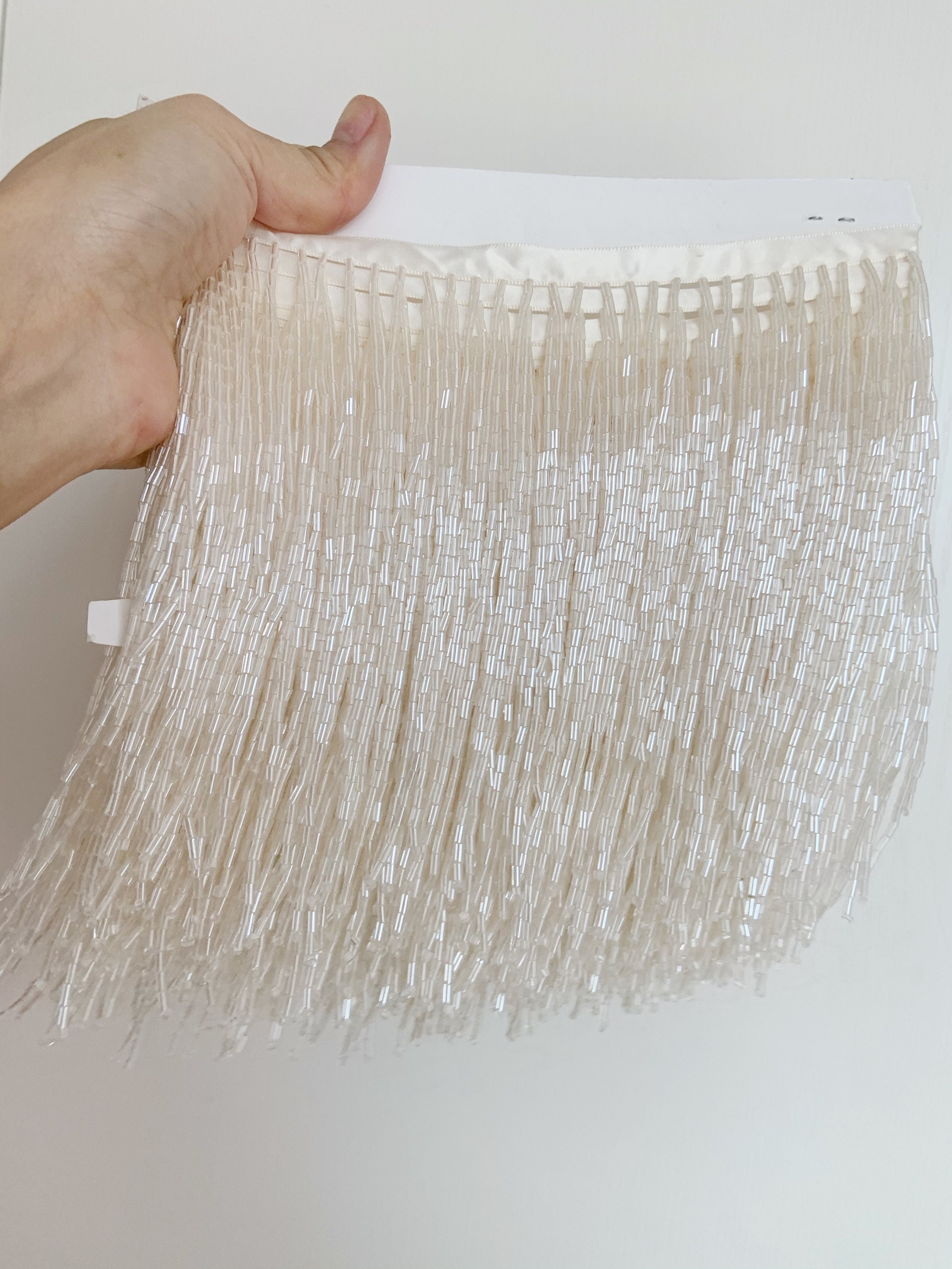 Ivory bead Fringe trim for haute couture, handmade bead fringe tassel