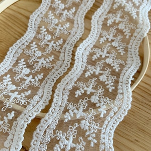 Fine embroidered tulle lace trim, double edges mesh lace trim with flowers
