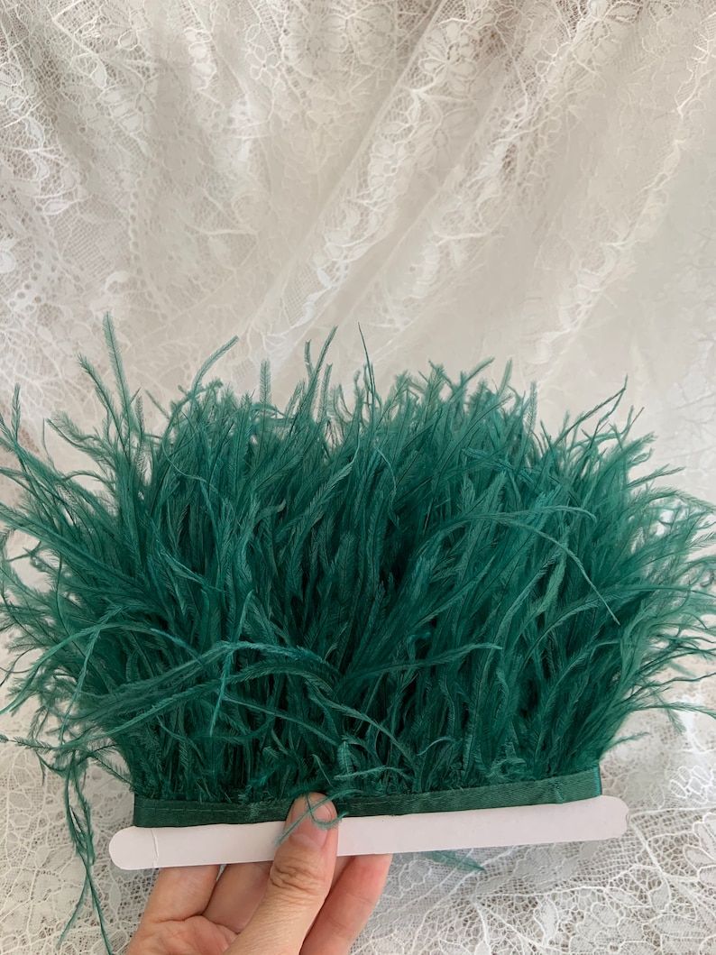 Green Ostrich Feather Trimming Fringe con nastro adesivo, modisteria artigianato costumi decorazione, naturale struzzo capelli piuma trim immagine 7