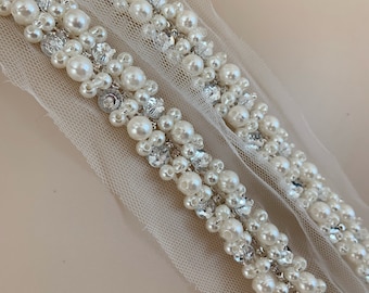 Pearl rhinestone beaded trim beading trim for bridal sash, wedding dress, apparel supplies, dress strap