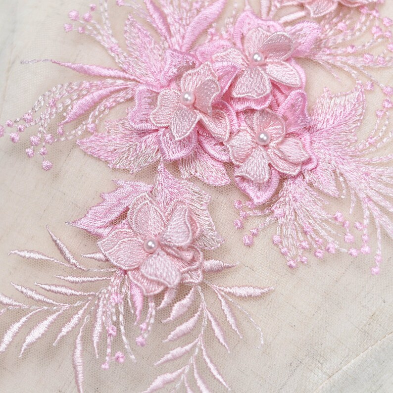 Pink Lace Applique Heavy Bead Lace Applique 3D Lace Applique Etsy