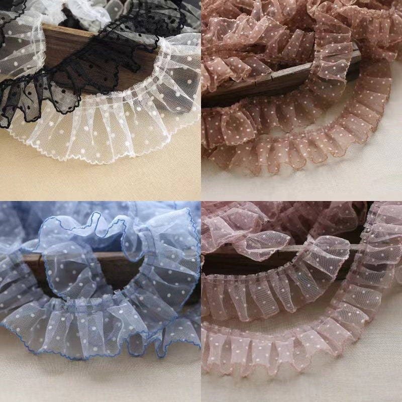 1Yard 3CM Wide 2 Layer Pleated Mesh Tulle Ruffle Trim Lace Trim for Fringe  Prom Party Dresses Sewing Accessories Fabric Supplies