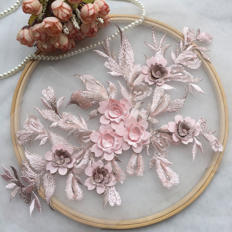 3d flower applique heavy bead lace applique 3D lace applique with rhinestones 3d wine red silk flower motif lace applique 3d floral