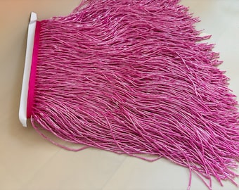 Garniture à franges en perles fuschia de 30 cm pour la haute couture, pompon à franges en perles faites à la main pour robe