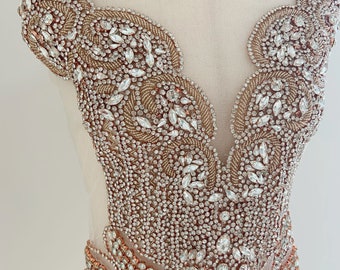 Dazzling Rose Gold Rhinestone Bodice Applique for Corset and Costume Designers - Exquisite Crystal Embellishment for Vintage Haute Couture