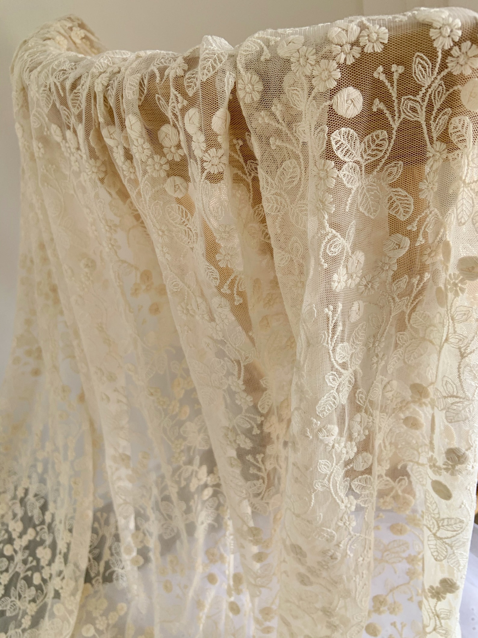 Beige Embroidered Mesh Lace Fabric by the Yard - Etsy