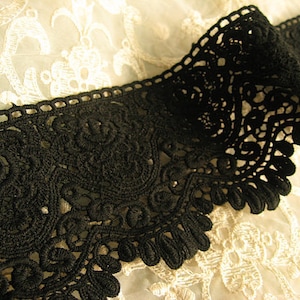 black Cotton Lace Trim, black Scallop lace trim, cotton guipure lace trim, lace trimming, cotton lace border