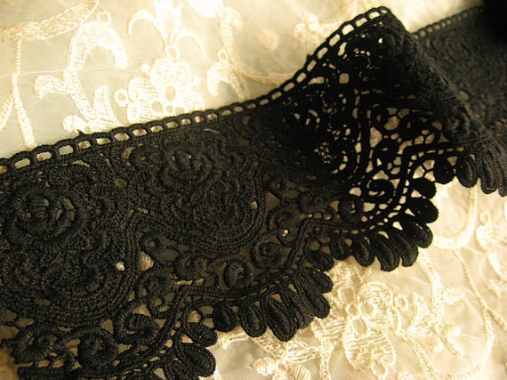 Black Cotton Lace Trim, Black Scallop Lace Trim, Cotton Guipure