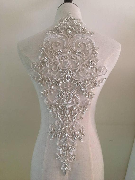 Large Rhinestone bodice applique, large crystal applique, crystal bodice applique for wedding dress, haute couture bridal supplies