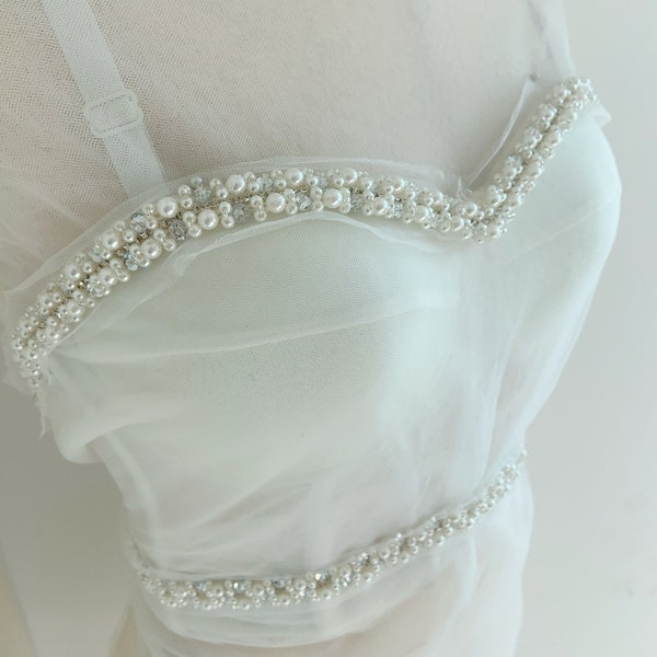 Pearl rhinestone beaded trim beading trim for bridal sash, wedding dress, apparel supplies