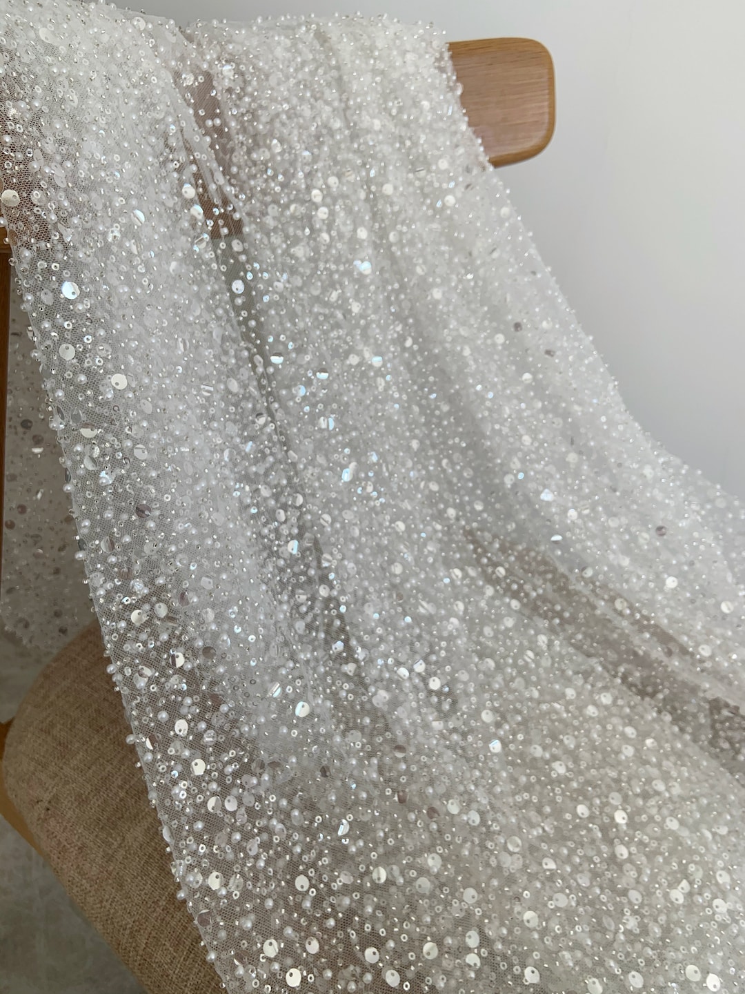 Stunning design Alabaster Beaded lace Sequins on Tulle Fabric