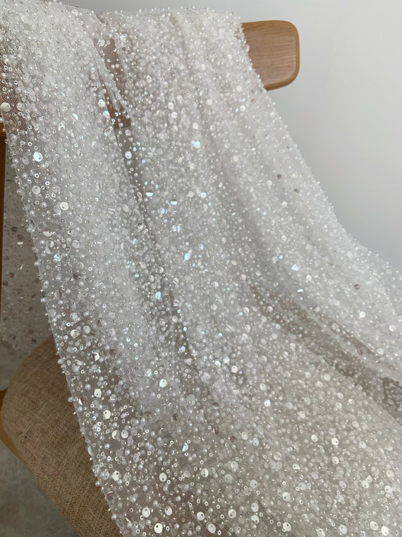 Dazzling Beadings, Sequins and Pearls Glitter Fabric - OneYard