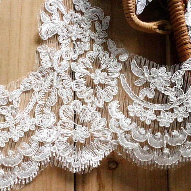 lace border cord lace trim for bridal veil ivory alencon lace trim bridal scalloped trim cord lace trim lace trimming