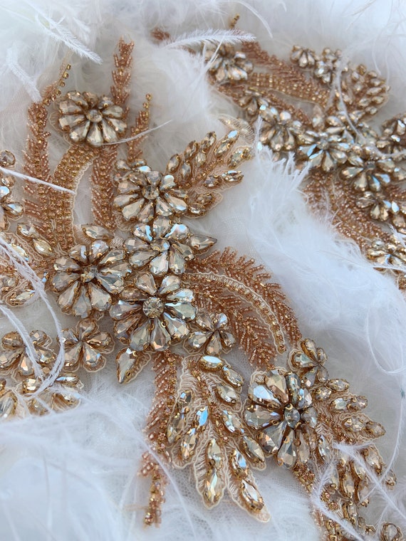 Gold Rhinestone Applique, Handmade Rhinestone Applique for Couture