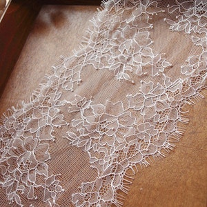 chantilly lace trim with double eyelash borders, ivory eyelash lace trim, French lace trim image 5