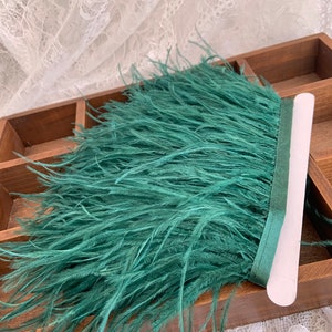 Green Ostrich Feather Trimming Fringe con nastro adesivo, modisteria artigianato costumi decorazione, naturale struzzo capelli piuma trim immagine 1