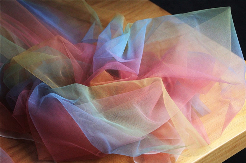 bridal tulle lace fabric rainbow color mesh lace fabric Tie dyed tulle fabric with Gradient colors