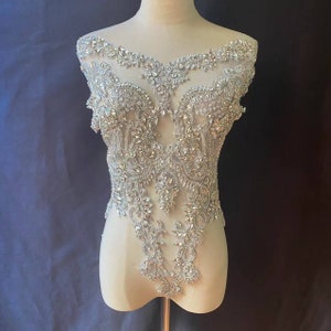 Silver Rhinestone applique for corset, costume, large crystal applique, crystal appliqué , haute couture supplie