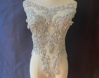 Silver Rhinestone applique for corset, costume, large crystal applique, crystal appliqué , haute couture supplie
