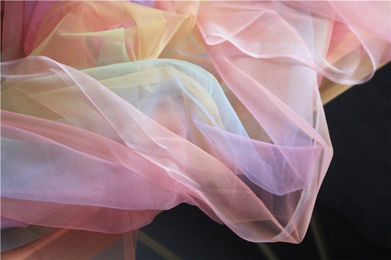 Tie dyed tulle fabric with Gradient colors rainbow color mesh Etsy