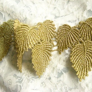 metallic gold leaves lace trim, gold lace trim, guipure lace trim with floral leaf