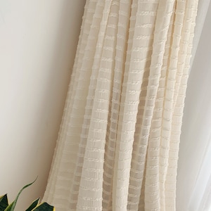 Vintage style Ivory creased chiffon fabric with ruffles and polka dots, soft tulle fabric with frills for dress couture costume