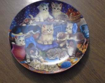 2 Litter Rascal Kitten Plates by Jurgen Schols Frisky Business and Kitchen Capers Bradford Exchange Collection Porcelain