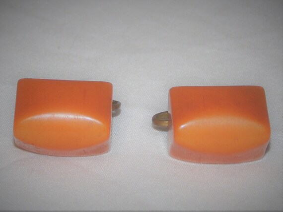 vintage geometric rare orange Bakelite chunky earr