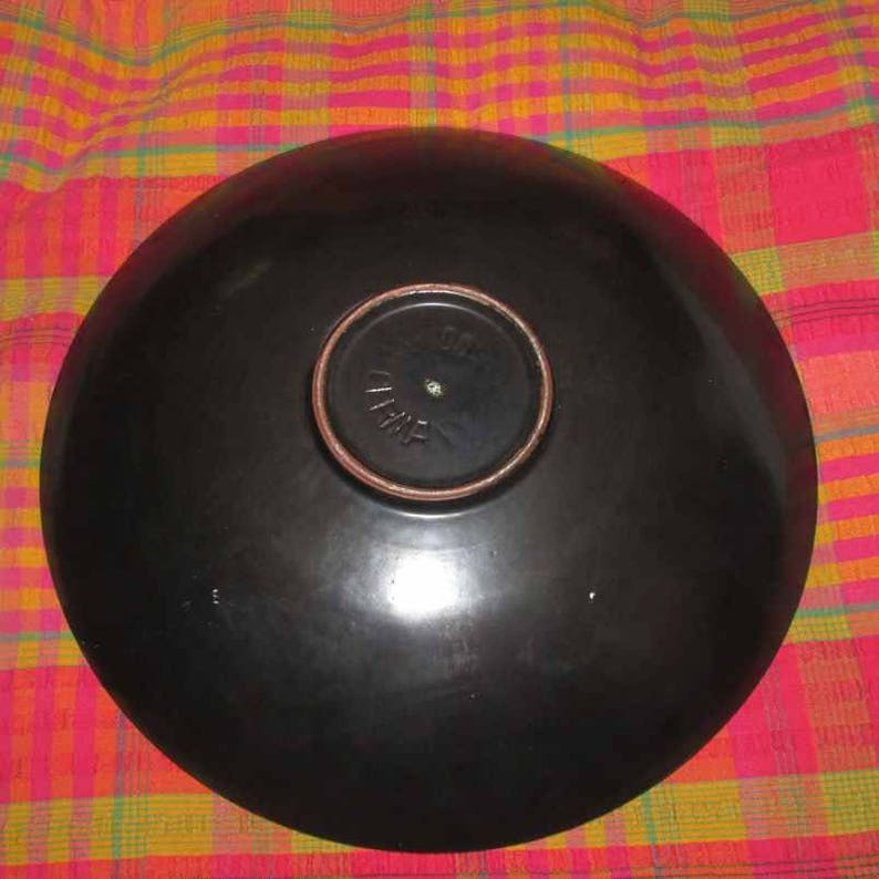 Large Blue ceramic art flat bowl west Germany 100 blue and gold with gold colored rim mid century modern .